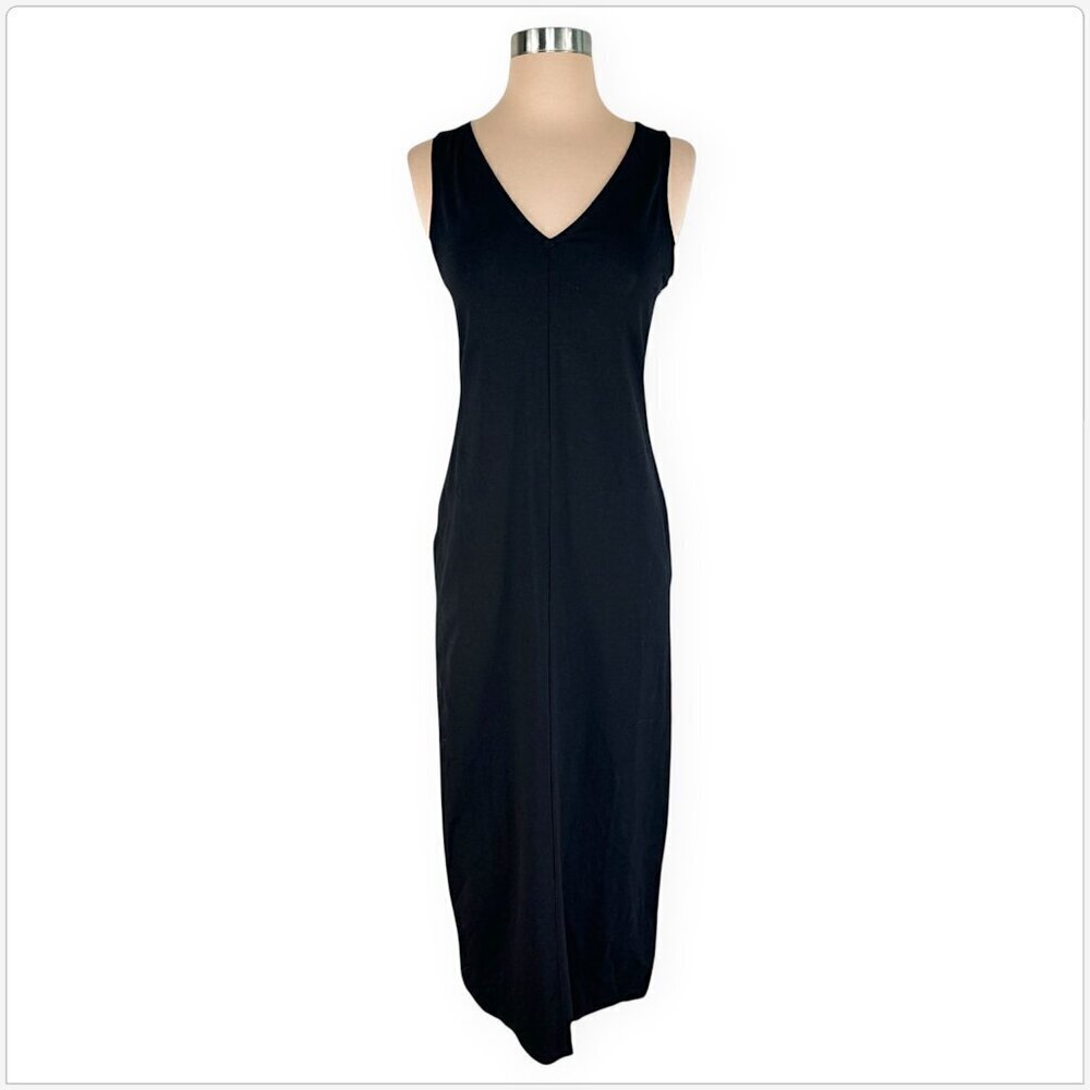 Nordstrom Long Black Sleeveless Shift Midi Dress with Pockets Knit New NWT XXS
